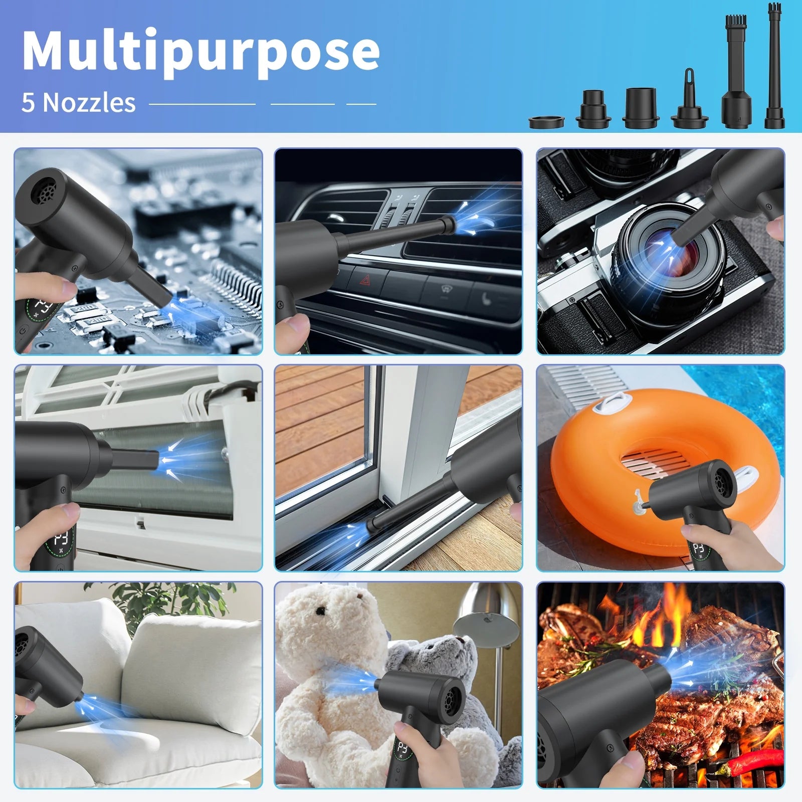 Air Duster - 150,000 RPM Compressed Air Duster with Power Bank&Lighting for Office,Home,Usb, 8.22 X 5.78 X 2.51 In