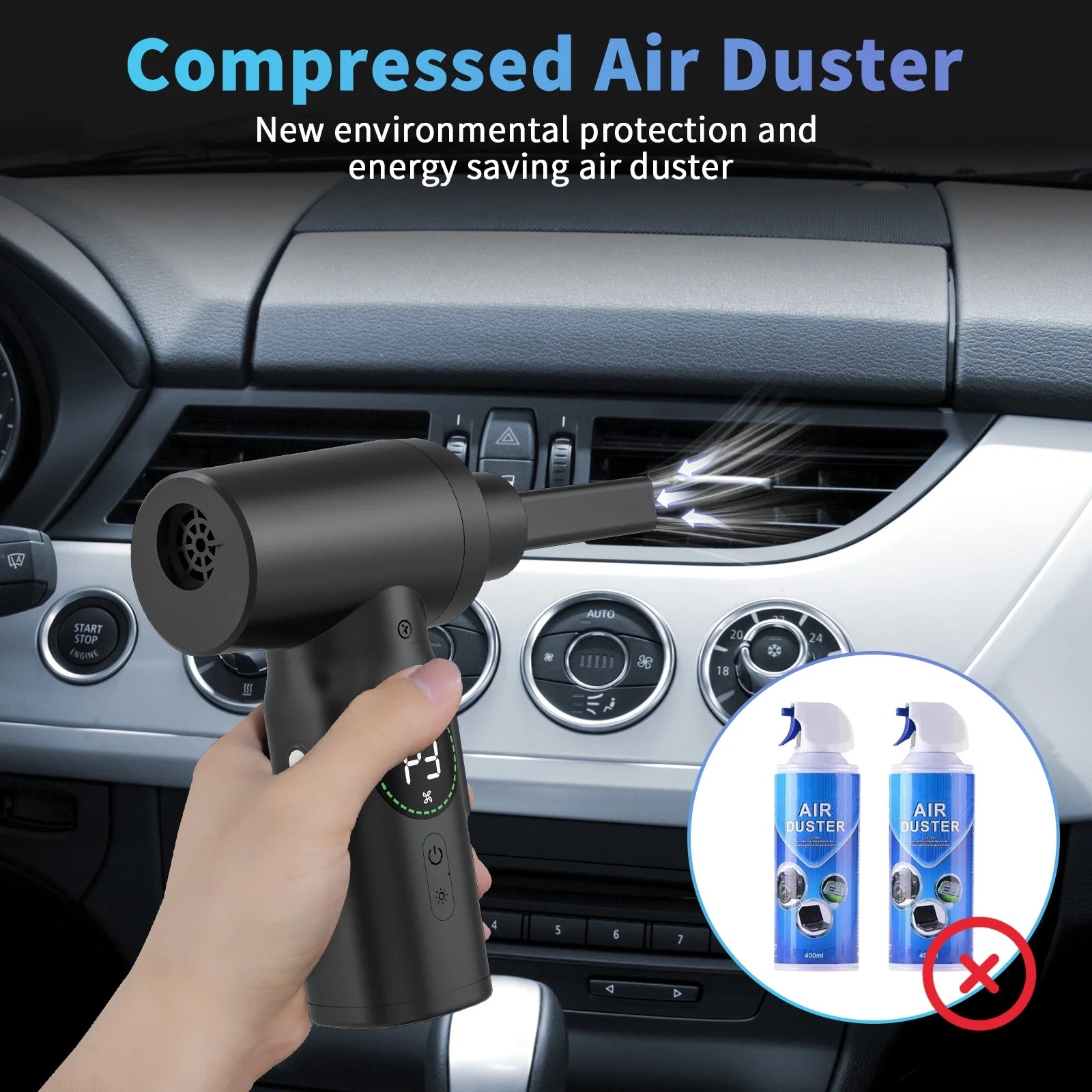 Air Duster - 150,000 RPM Compressed Air Duster with Power Bank&Lighting for Office,Home,Usb, 8.22 X 5.78 X 2.51 In